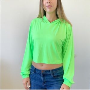 Cropped Soft Neon Lime Green Hoodie Sweater